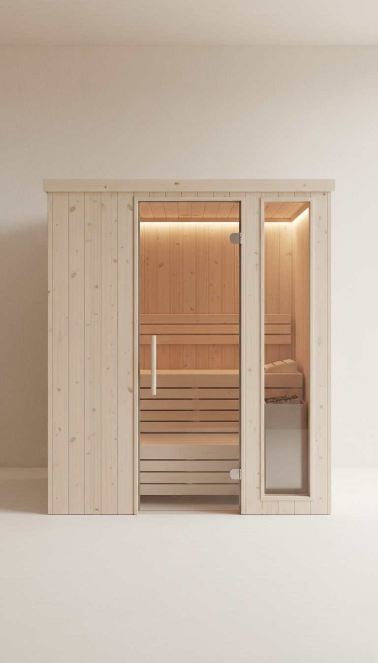 Freestanding Sauna With Natural Wood